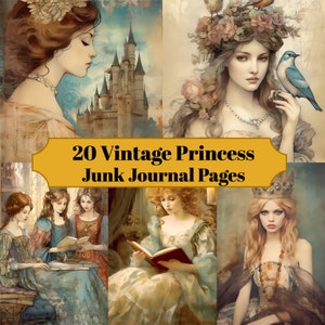 20 Vintage Vintage Junk Journal Seiten - Vintage Princess Junk Journal für Scrapbooks - Digital Download für druckbare Karten & Ephemera