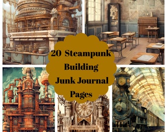 20 pagine del diario spazzatura Steampunk Building - Diario spazzatura stampabile per scrapbook - Download digitale per carte stampabili - Uso commerciale