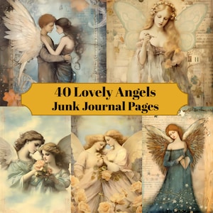 40 Lovely Angel Junk Journal Pages - Printable Vintage Angel Junk Journal for Scrapbooks - Digital Download for Printable Cards & Ephemera
