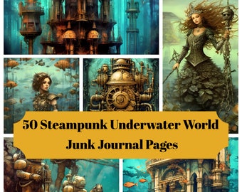 50 pagine del diario spazzatura Steampunk Underwater World - Diario stampabile Steampunk Underwater Junk per Scrapbook - Download digitale