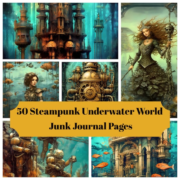 50 Steampunk Underwater World Junk Journal Pages - Printable Steampunk Underwater Junk Journal for Scrapbook - Digital Download