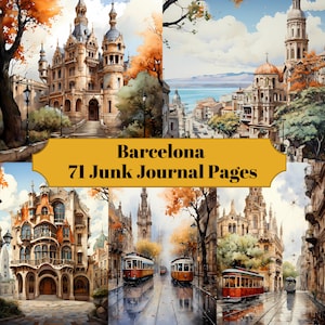 71 Páginas do Junk Journal de viagens de Barcelona - Journey Junk Journal para Scrapbook - Download digital para cartões imprimíveis e coisas efêmeras - Scrapbooking