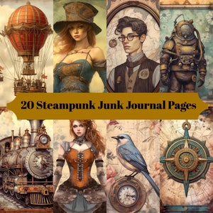 20 Steampunk Junk Journal Pages - Printable Steampunk Junk Journal for Scrapbook - Digital Download for Printable Cards - Commercial Use