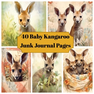 40 Baby Känguru Junk Journal Seiten - Druckbare Baby Kängurus Junk Journal für Sammelalben - Digitaler Download für druckbare Karten & Ephemera