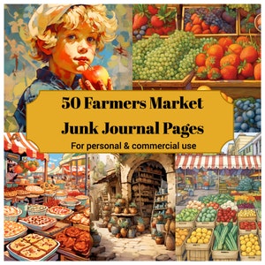 50 Farmer Market Junk Journal Pages - Printable Farming Junk Journal for Scrapbooks - Digital Download for Printable Farms Cards & Ephemera