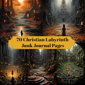 70 Christian Labyrinth Junk Journal Pages - Christianity Junk Journal for Scrapbooks - Digital Download for Printable Cards & Ephemera