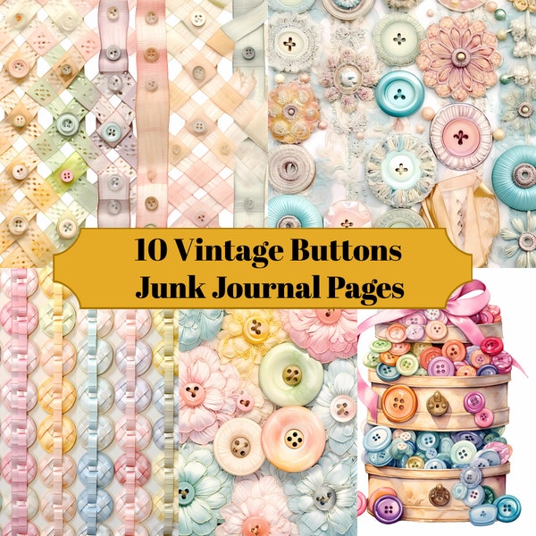 10 Vintage Buttons Shabby Chic Junk Journal Pages - Shabby Chic Junk Journal for Scrapbook - Digital Download for Printable & Ephemera