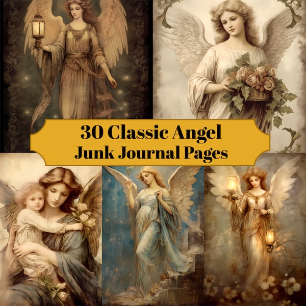 30 Classic Angel Junk Journal Pages - Printable Vintage Angel Junk Journal for Scrapbooks - Digital Download for Printable Cards & Ephemera