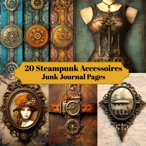 20 Steampunk Accessories Junk Journal Pages - Printable Junk Journal for Scrapbook - Digital Download for Printable Cards - Commercial Use