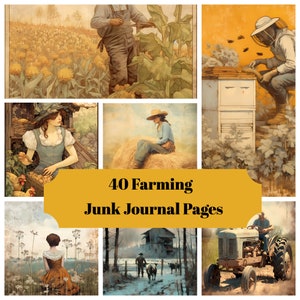 40 Farm Junk Journal Pages - Printable Vintage Farming Junk Journal for Scrapbooks - Digital Download for Printable Farms Cards & Ephemera