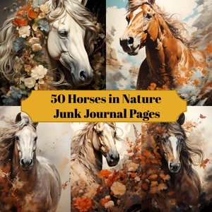 50 Pferde in der Natur Junk Journal Seiten – Druckbares Pferde Junk Journal für Sammelalben – Digitaler Download für druckbare Karten & Ephemera