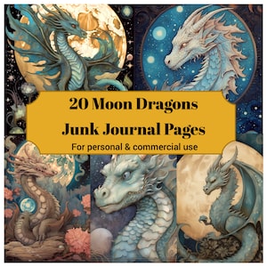20 Moon Dragon Junk Journal Pages - Printable Dragon Junk Journal for Scrapbooks - Digital Download for Printable Cards & Ephemera