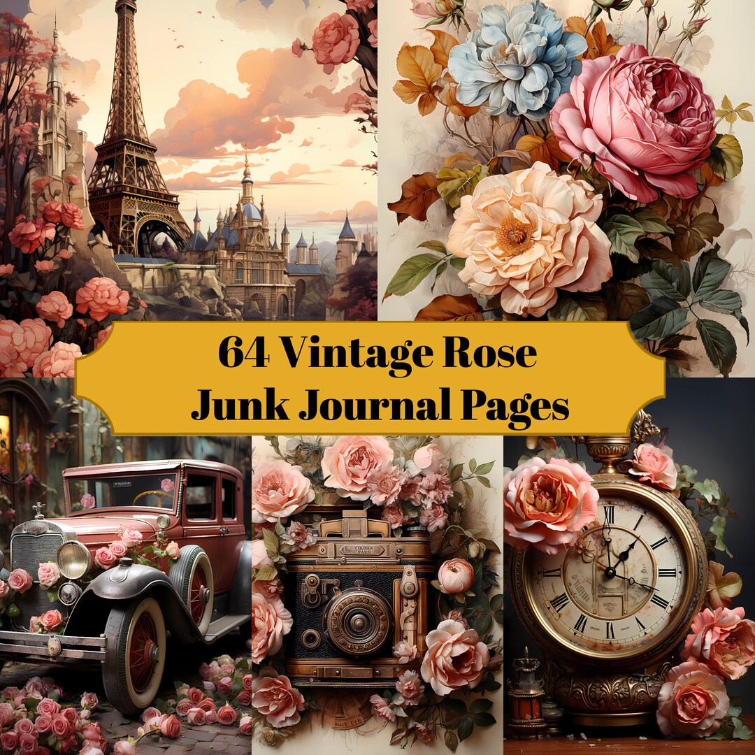 64 Vintage Rose Junk Journal Pages - Colorful Junk Journal for ...