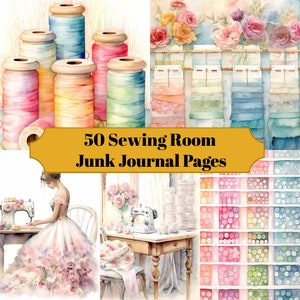 50 Sewing Room Shabby Chic Junk Journal Pages - Shabby Chic Junk Journal for Scrapbook - Digital Download for Printable & Ephemera