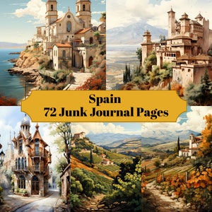 72 Spanje Travel Junk Journal Pagina's - Journey Junk Journal voor Scrapbooks - Digitale download voor afdrukbare kaarten & Ephemera - Scrapbook