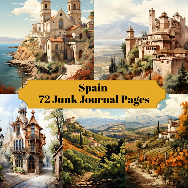 72 Spain Travel Junk Journal Pages - Journey Junk Journal for Scrapbooks - Digital Download for Printable Cards & Ephemera - Scrapbook