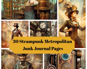 30 pagine del diario della spazzatura Steampunk Metropolitan - Diario stampabile della spazzatura Steampunk Metro per Scrapbook - Download digitale per stampabili