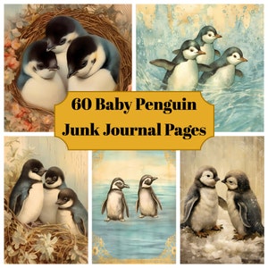 60 páginas del diario basura de pingüinos bebés - Diario basura de pingüinos bebés imprimibles para álbumes de recortes - Descarga digital para tarjetas imprimibles y efímeras