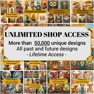 50,000+ Junk Journal Pages - UNLIMITED SHOP ACCESS - Mega Collection of Junk Journal Printable & Ephemera - All past and future designs