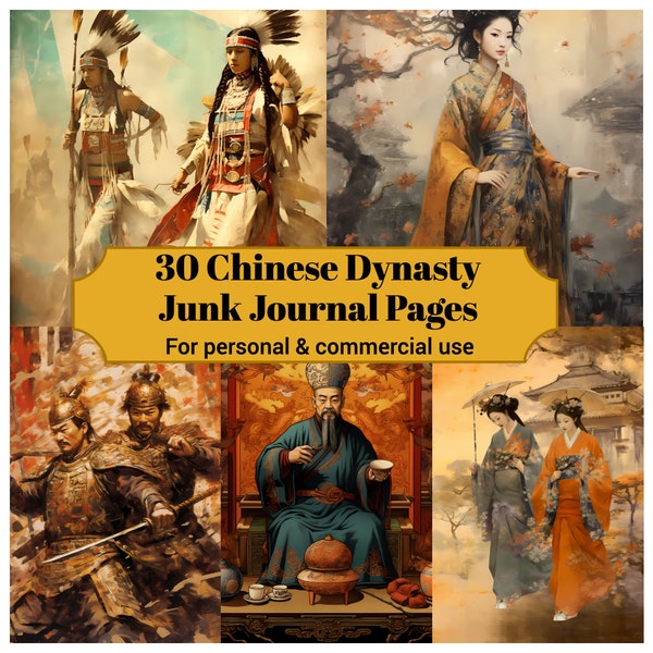 30 Chinese Dynasty Junk Journal Pages - Printable Chinese Junk Journal for Scrapbook - Digital Download for Printables, Cards & Ephemera