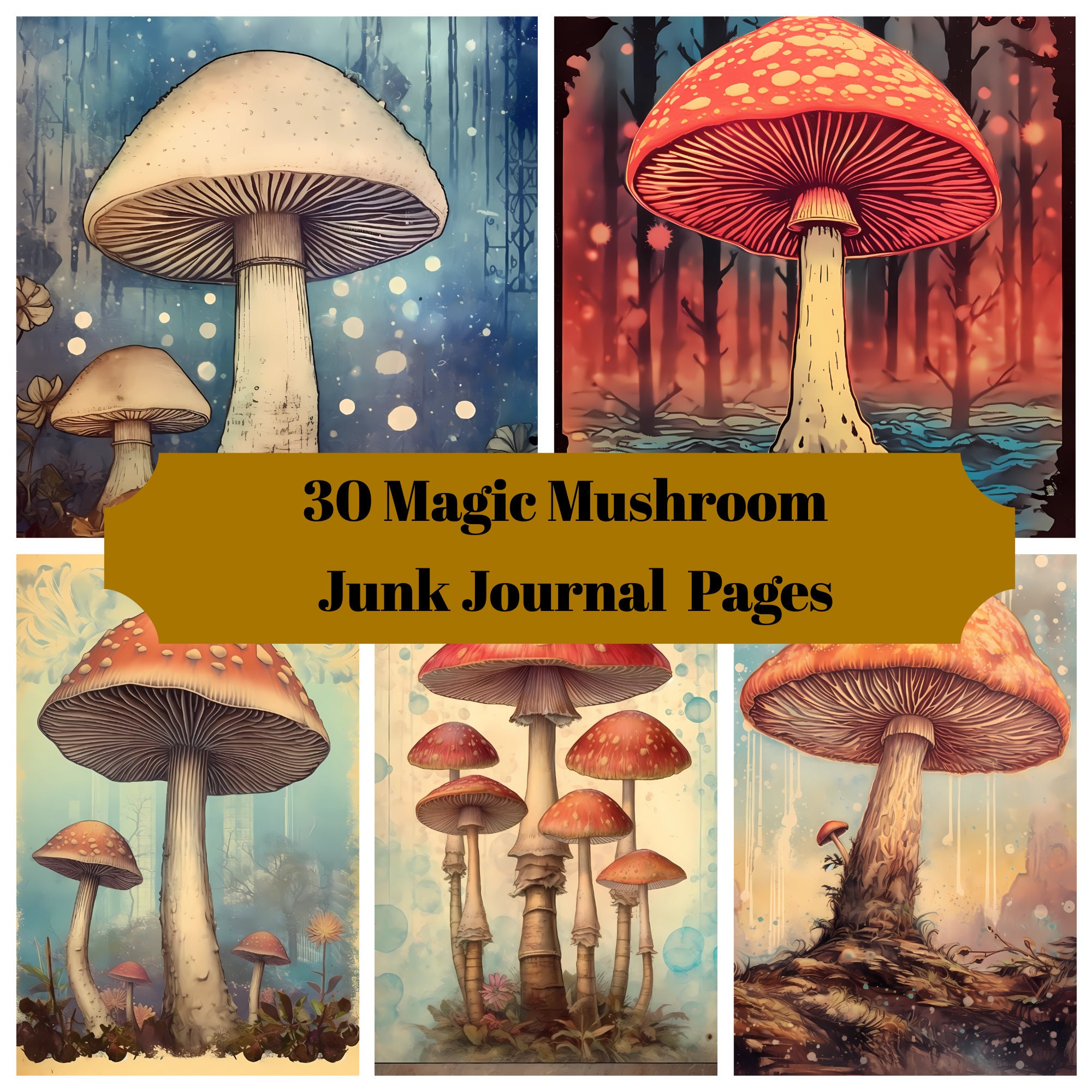 30 Magic Mushroom Junk Journal Pages Printable Magic Etsy