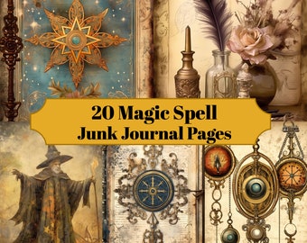 20 Magic Spell Junk Journal Pages - Digital Vintage Junk Journal for Scrapbooks - Digital Download for Printable Card & Ephemera