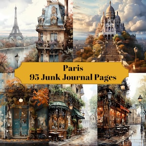 95 páginas do Junk Journal de viagens de Paris - Journey Junk Journal para álbuns de recortes - Download digital para cartões para impressão e coisas efêmeras - Álbum de recortes