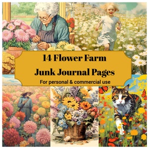 14 Flower Farm Junk Journal Pages - Printable Farming Junk Journal for Scrapbooks - Digital Download for Printable Farms Cards & Ephemera