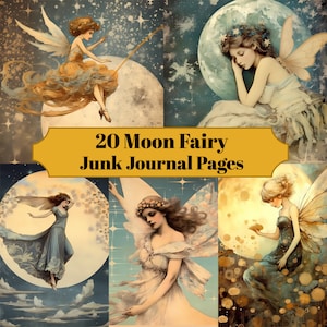 20 Moon Fairies Junk Journal Pages - Printable Vintage Fairy Junk Journal for Scrapbooks - Digital Download for Printable Cards & Ephemera