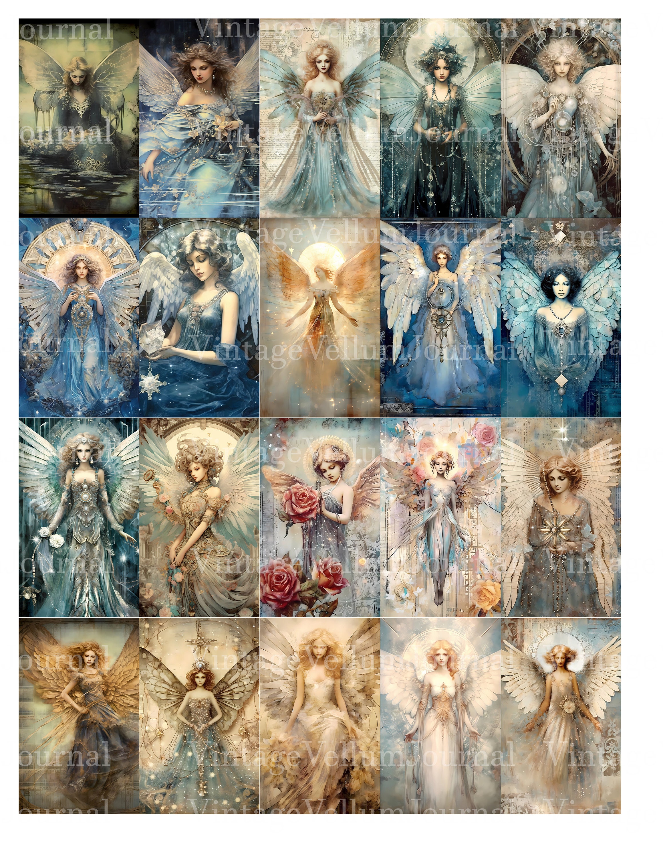 20 Crystal Angel Junk Journal Pages - Printable Vintage Angel Junk ...