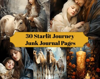 30 Starlit Journey Junk Journal Pages - Christianity Junk Journal for Scrapbooks - Digital Download for Printable Cards & Ephemera