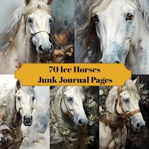 70 Ice Horses Journal Pages - Afdrukbaar Horse Junk Journal voor Scrapbooks - Digitale download voor afdrukbare kaarten & Ephemera