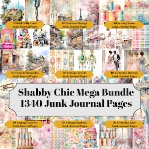 MEGA Shabby Chic Junk Journal Pages Bundle - 1340 Shabby Chic Printables for Scrapbooks and Scrapbooking  - Digital for Cards & Ephemera