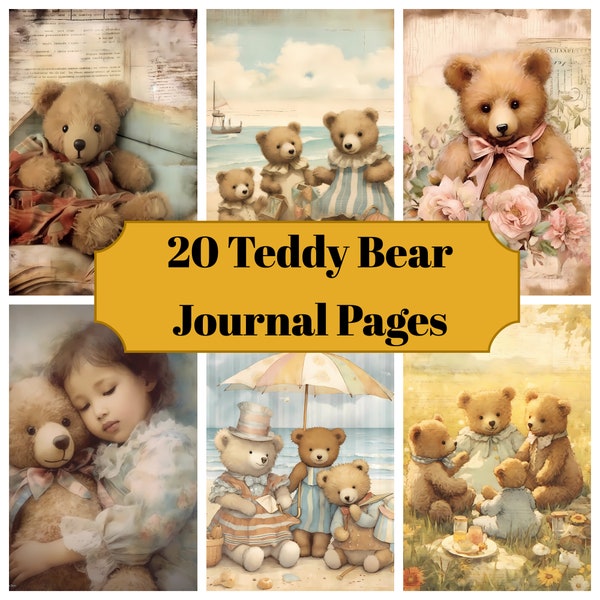 20 Teddy Bear Journal Pages - Printable Teddy Bear Junk Journal for Scrapbook - Digital Download for Printable Teddy Cards - Commercial Use