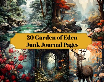 20 Garden Of Eden Junk Journal Pages - Christianity Junk Journal for Scrapbooks - Digital Download for Printable Cards & Ephemera