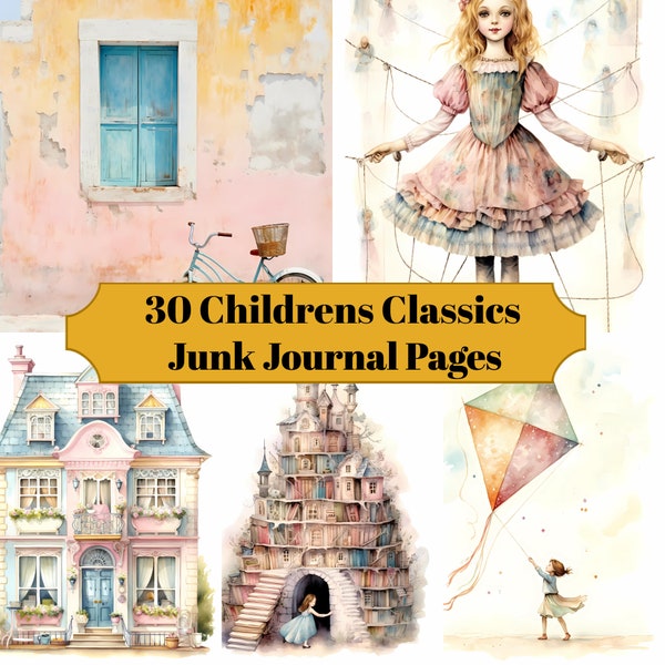 30 Childrens Classics Shabby Chic Junk Journal Pages - Shabby Chic Junk Journal for Scrapbook - Digital Download for Printable & Ephemera