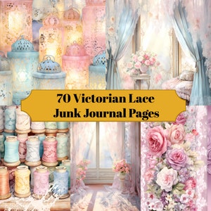 70 Victorian Lace Shabby Chic Junk Journal Pages - Shabby Chic Junk Journal for Scrapbook - Digital Download for Printable & Ephemera