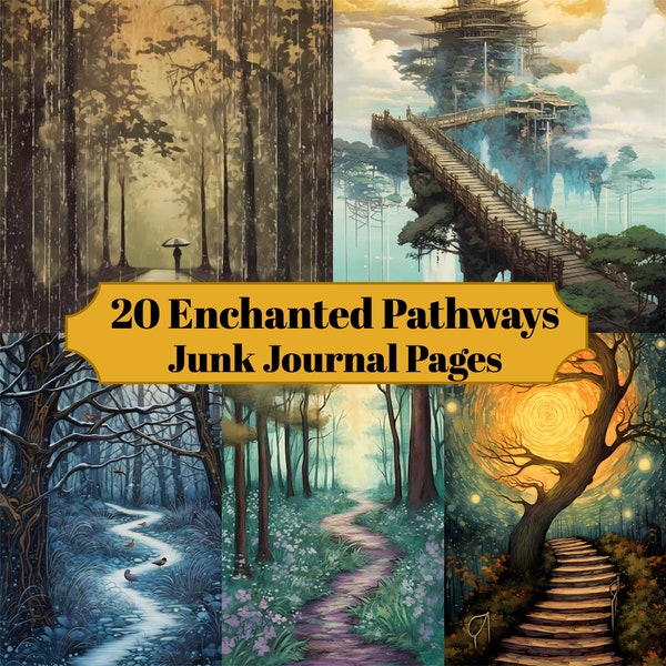 20 Enchanted Pathway Junk Journal Pages - Printable Enchanted Junk Journal for Scrapbooks - Digital Download for Printable Cards & Ephemera
