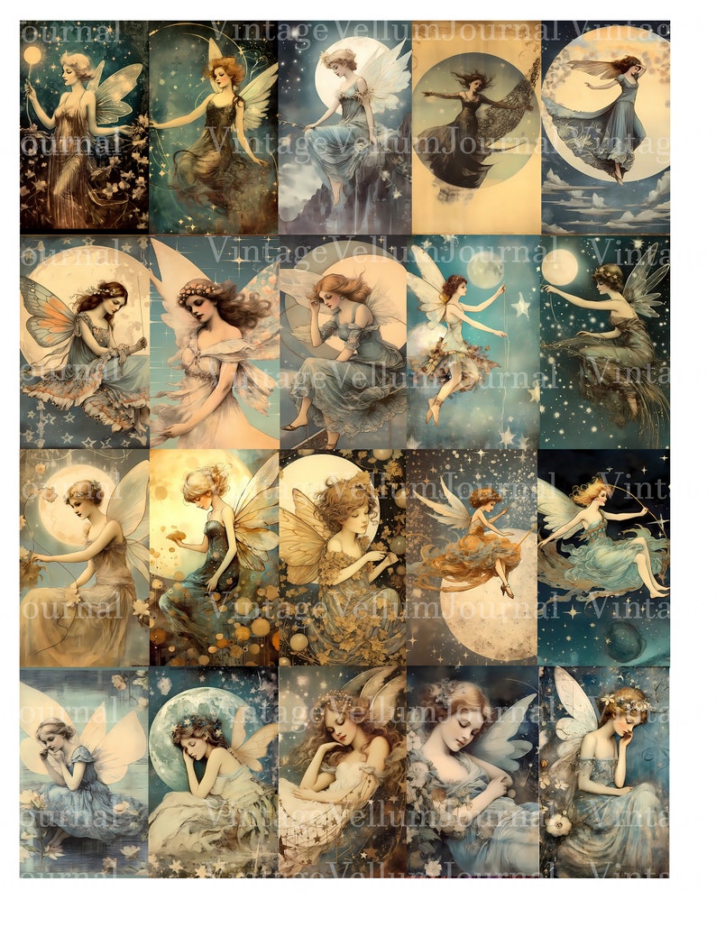 20 Moon Fairies Junk Journal Pages Printable Vintage Fairy - Etsy