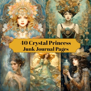 40 Crystal Princess Junk Journal Pages - Vintage Princess Junk Journal for Scrapbooks - Digital Download for Printable Cards & Ephemera