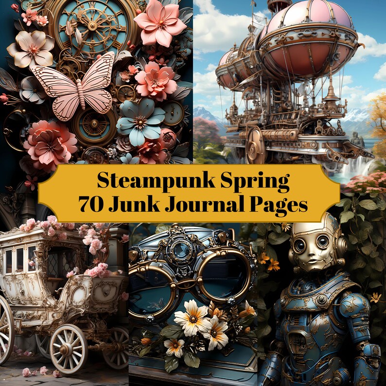 70 Steampunk Spring Junk Journal Pages - Spring-themed Papers for ...