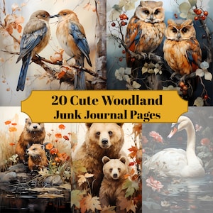 20 Cute Woodland Animal Junk Journal Pages - Printable Junk Journal for Scrapbooks - Digital Download for Printable Cards & Ephemera