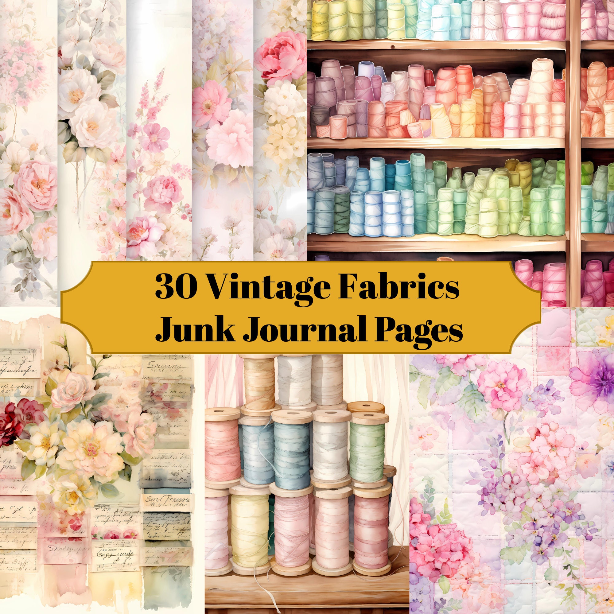 30 Vintage Fabrics Shabby Chic Junk Journal Pages Shabby Chic Junk ...