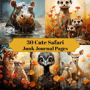 30 Cute Safari Animal Junk Journal Pages - Printable Animal Junk Journal for Scrapbooks -  Digital Download for Printable Cards & Ephemera
