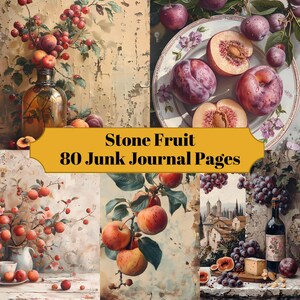 80 páginas de diario basura de frutas de hueso - Diario basura de frutas y verduras para álbumes de recortes - Descarga digital para tarjetas imprimibles de alimentos y efímeras