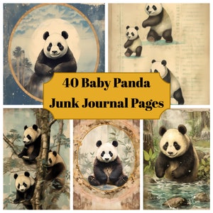 40 páginas do Junk Journal do Baby Panda - Diário de lixo do Baby Pandas para impressão para álbuns de recortes - Download digital para cartões para impressão e coisas efêmeras