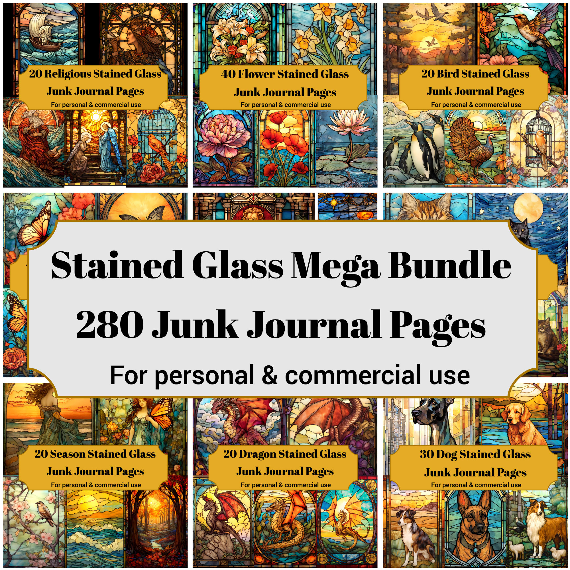 MEGA Stained Glass Junk Journal Pages Bundle 280 Stained Glass ...