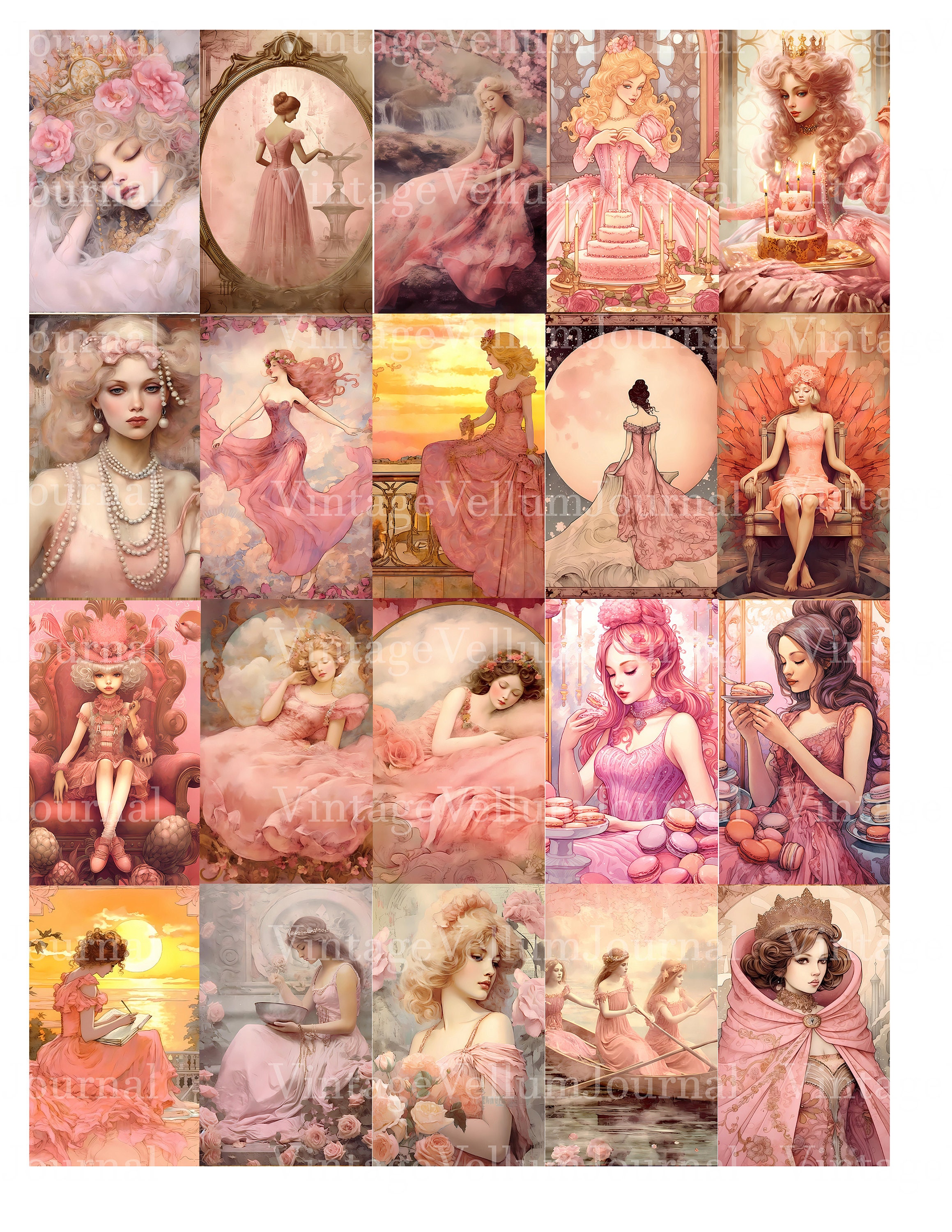 40 Pink Princess Junk Journal Pages - Vintage Princess Junk Journal for ...