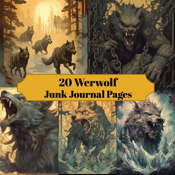 20 Werewolf Junk Journal Pages - Digital Vintage Werewolves Junk Journal for Scrapbooks - Digital Download for Printable Card & Ephemera