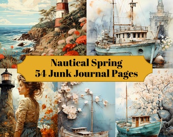 54 Nautical Spring Junk Journal Pages - Spring-Themed Papers for Scrapbooks - Digital Download for Printable Cards & Ephemera